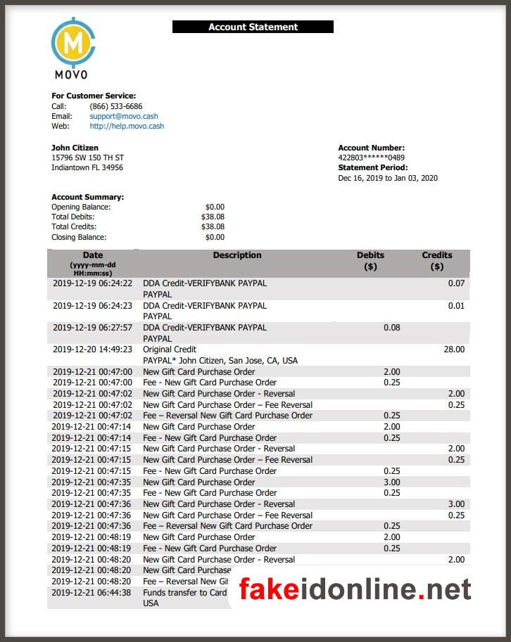 MOVO Cash Statement PSD Template